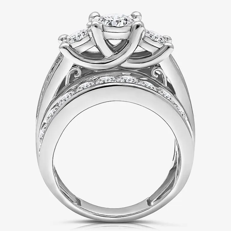 Love Lives Forever (I / I1) Womens 4 CT. T.W. Lab Grown White Diamond 10K Gold Round Side Stone 3-Stone Engagement Ring