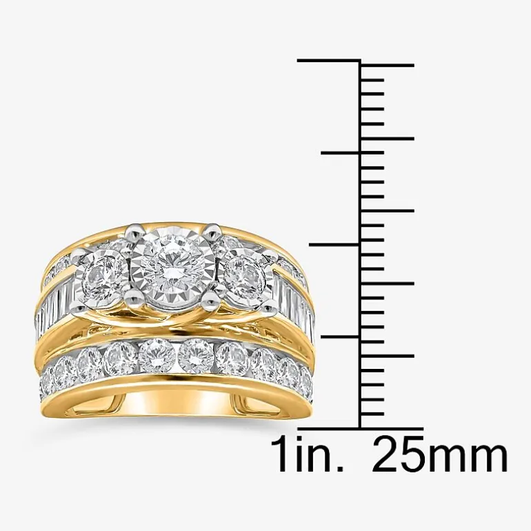 Love Lives Forever (I / I1) Womens 4 CT. T.W. Lab Grown White Diamond 10K Gold Round Side Stone 3-Stone Engagement Ring