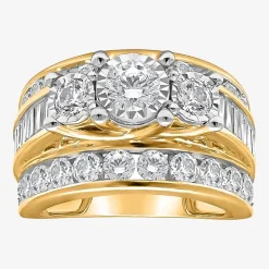 Love Lives Forever (I / I1) Womens 4 CT. T.W. Lab Grown White Diamond 10K Gold Round Side Stone 3-Stone Engagement Ring