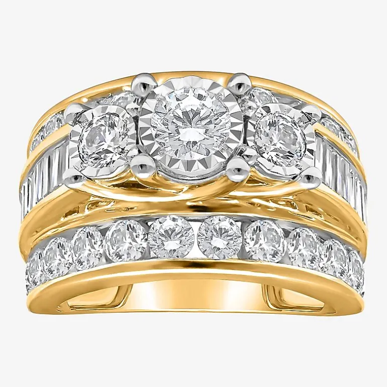 Love Lives Forever (I / I1) Womens 4 CT. T.W. Lab Grown White Diamond 10K Gold Round Side Stone 3-Stone Engagement Ring