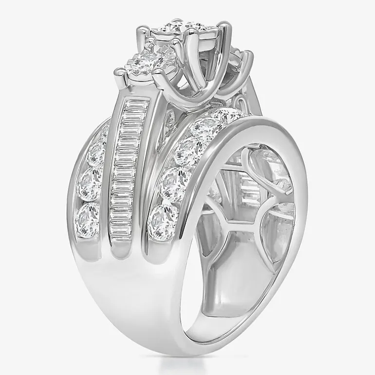 Love Lives Forever (I / I1) Womens 4 CT. T.W. Lab Grown White Diamond 10K Gold Round Side Stone 3-Stone Engagement Ring
