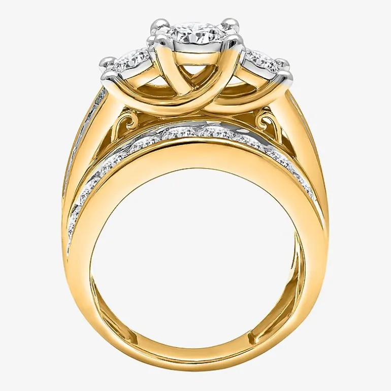 Love Lives Forever (I / I1) Womens 4 CT. T.W. Lab Grown White Diamond 10K Gold Round Side Stone 3-Stone Engagement Ring
