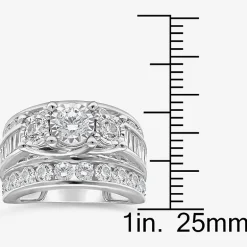 Love Lives Forever (I / I1) Womens 4 CT. T.W. Lab Grown White Diamond 10K Gold Round Side Stone 3-Stone Engagement Ring