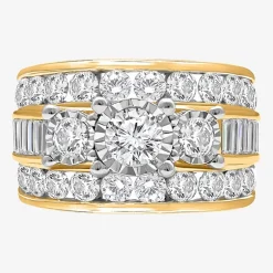 Love Lives Forever (I / I1) Womens 4 CT. T.W. Lab Grown White Diamond 10K Gold Round Side Stone 3-Stone Engagement Ring