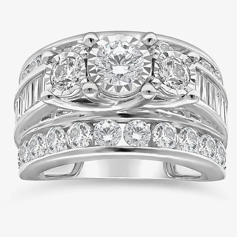 Love Lives Forever (I / I1) Womens 4 CT. T.W. Lab Grown White Diamond 10K Gold Round Side Stone 3-Stone Engagement Ring