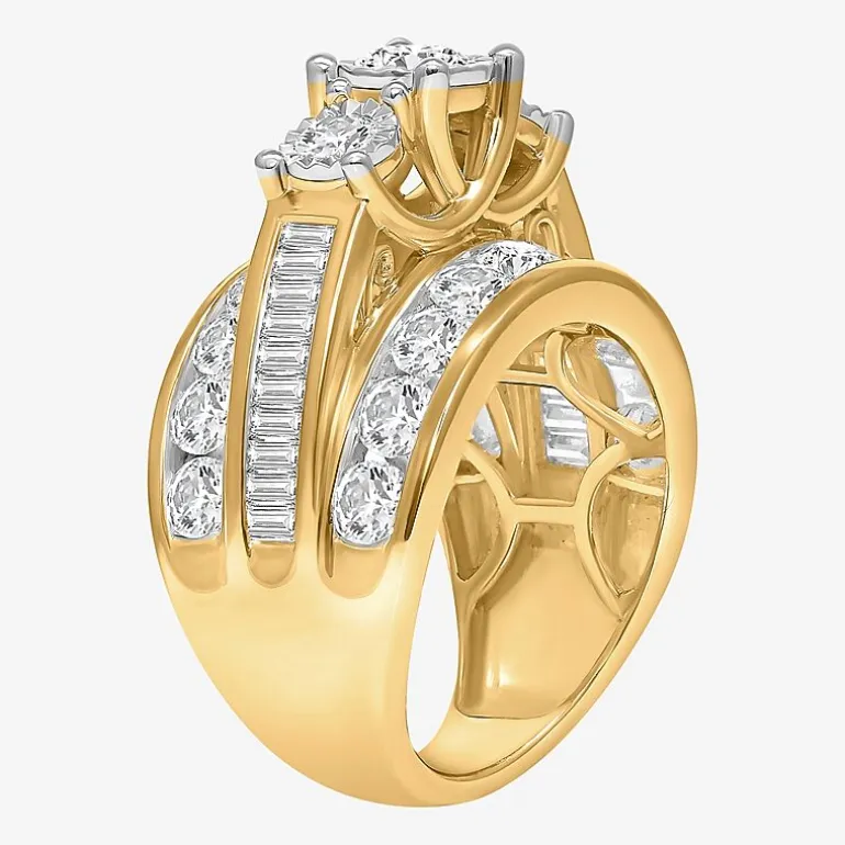 Love Lives Forever (I / I1) Womens 4 CT. T.W. Lab Grown White Diamond 10K Gold Round Side Stone 3-Stone Engagement Ring