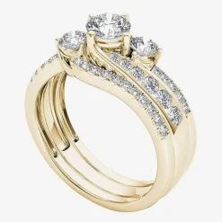 Love Lives Forever Womens 1 1/4 CT. T.W. Natural White Diamond 14K Gold Round 3-Stone Bypass  Bridal Set