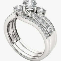 Love Lives Forever Womens 1 1/4 CT. T.W. Natural White Diamond 14K Gold Round 3-Stone Bypass Bridal Set