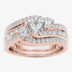 Love Lives Forever Womens 1 1/4 CT. T.W. Natural White Diamond 14K Gold Round 3-Stone Bypass Bridal Set