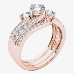 Love Lives Forever Womens 1 1/4 CT. T.W. Natural White Diamond 14K Gold Round 3-Stone Bypass Bridal Set