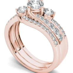 Love Lives Forever Womens 1 1/4 CT. T.W. Natural White Diamond 14K Gold Round 3-Stone Bypass Bridal Set