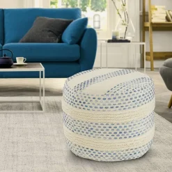 LR Home Eleanor 14" Handmade Cotton Blend Pouf