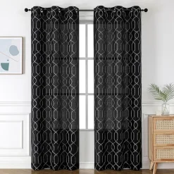 Luke Embroidered Grommet Top Light-Filtering Set of 2 Curtain Panel