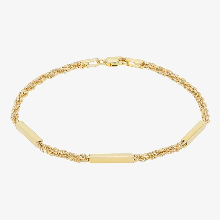 Made in Italy 10K Gold Hollow Bar Station Bracelet