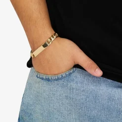 Made in Italy Mens 10K Gold 9 Inch Hollow Figaro Id Bracelet