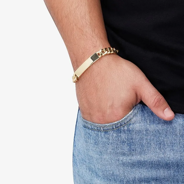 Made in Italy Mens 14K Gold 8 1/2 Inch Hollow Curb Id Bracelet