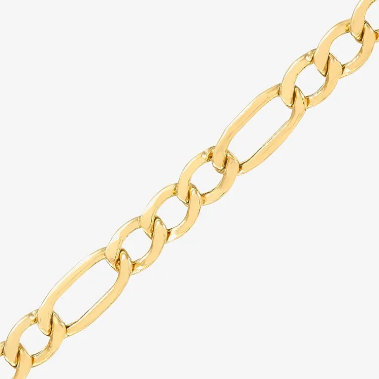 Made in Italy Womens 10K Gold 7.5 Inch Hollow Figaro Chain Bracelet
