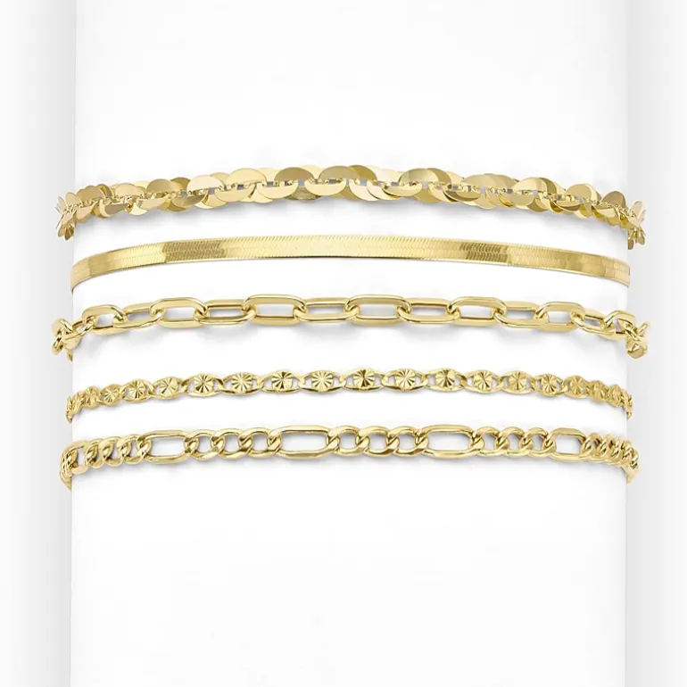 Made in Italy Womens 10K Gold 7.5 Inch Hollow Figaro Chain Bracelet