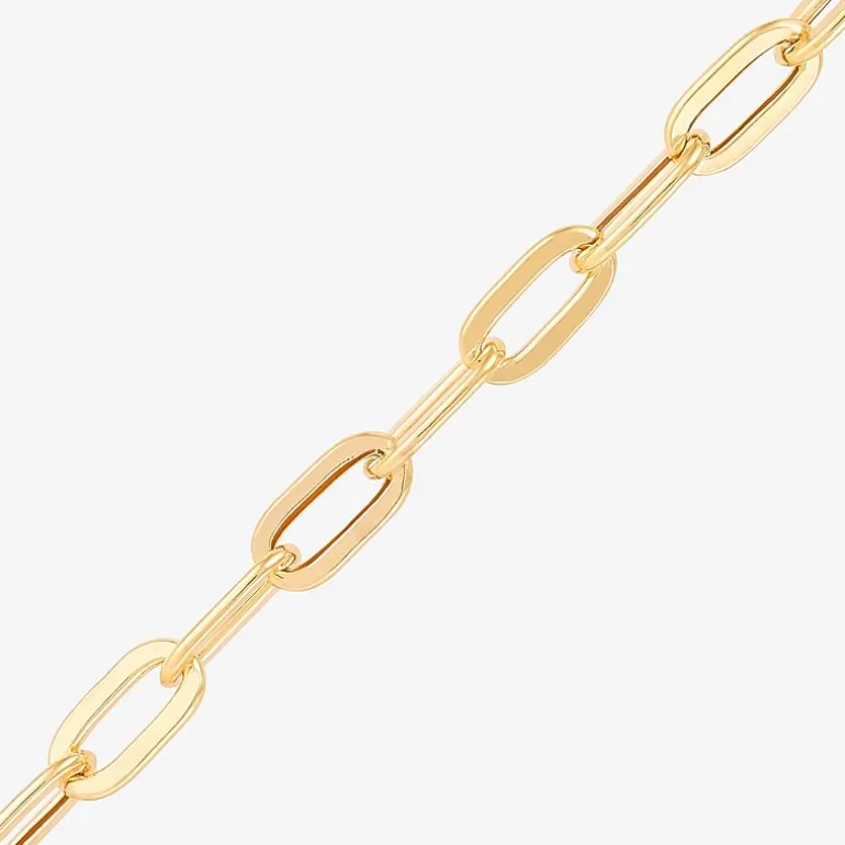 Made in Italy Womens 10K Gold 7 Inch Hollow Paperclip Chain Bracelet