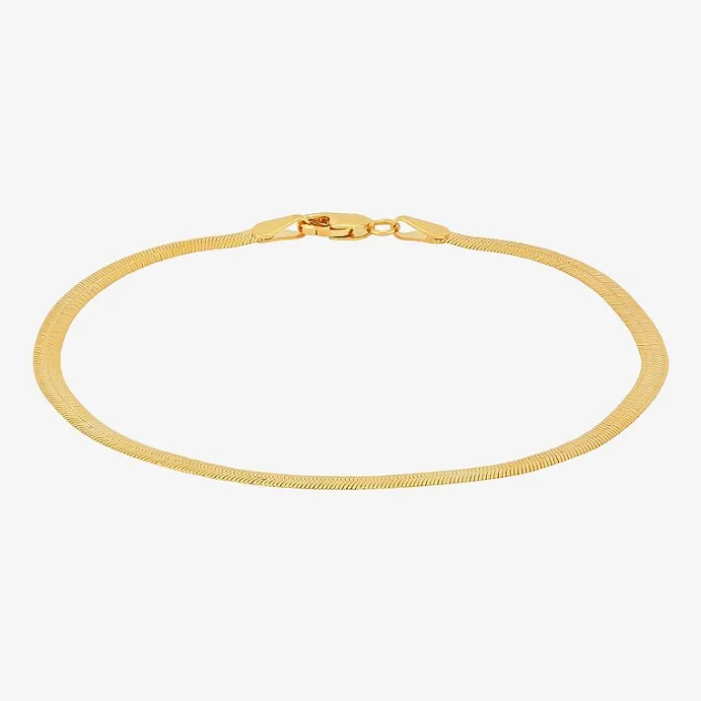 Made in Italy Womens 10K Gold 7.5 Inch Solid Herringbone Chain Bracelet