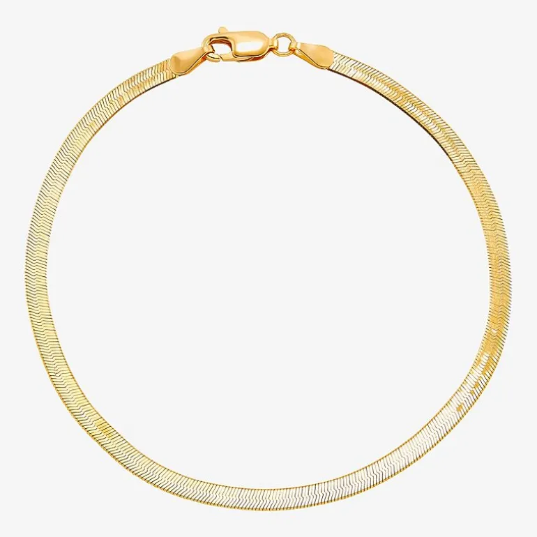 Made in Italy Womens 10K Gold 7.5 Inch Solid Herringbone Chain Bracelet