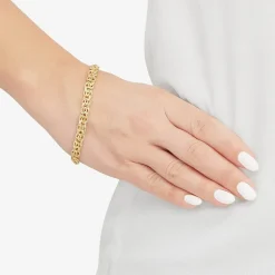 Made in Italy Womens 14K Gold 8 Inch Hollow Byzantine Chain Bracelet