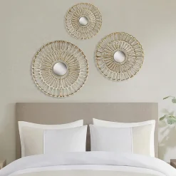Madison Park Ella Round Natural Fiber And Mirror 3-pc. Wall Art Set