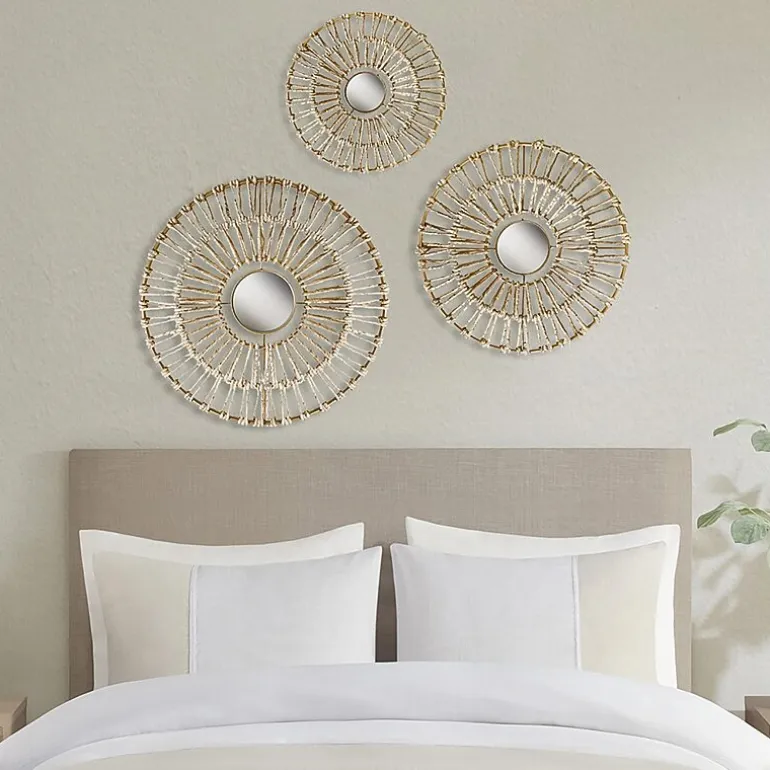 Madison Park Ella Round Natural Fiber And Mirror 3-pc. Wall Art Set
