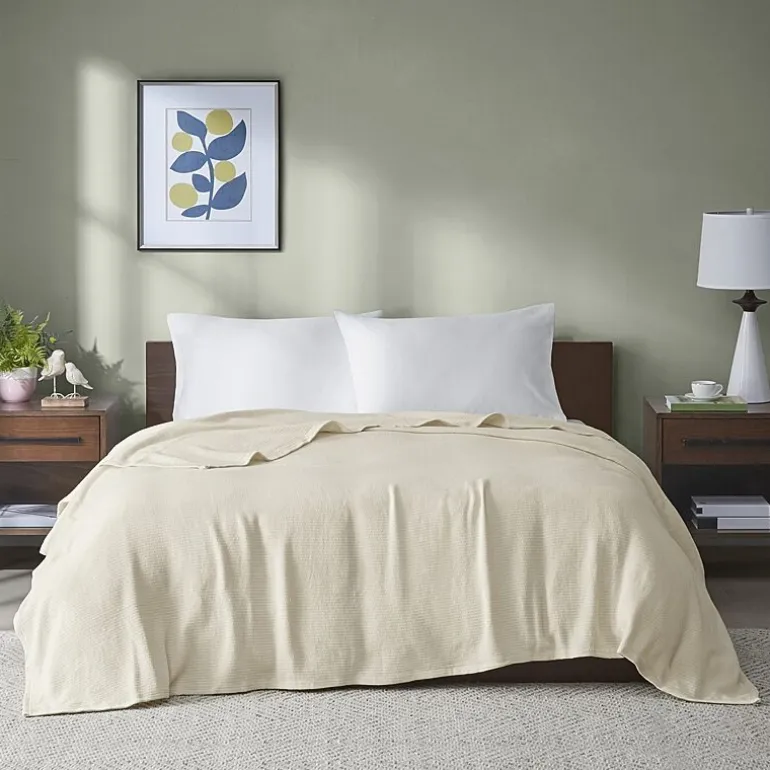 Madison Park Freshspun Basketweave 100% Cotton Blanket