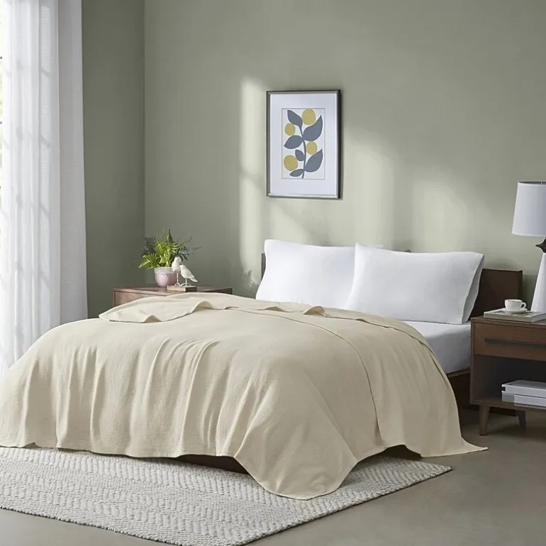 Madison Park Freshspun Basketweave 100% Cotton Blanket