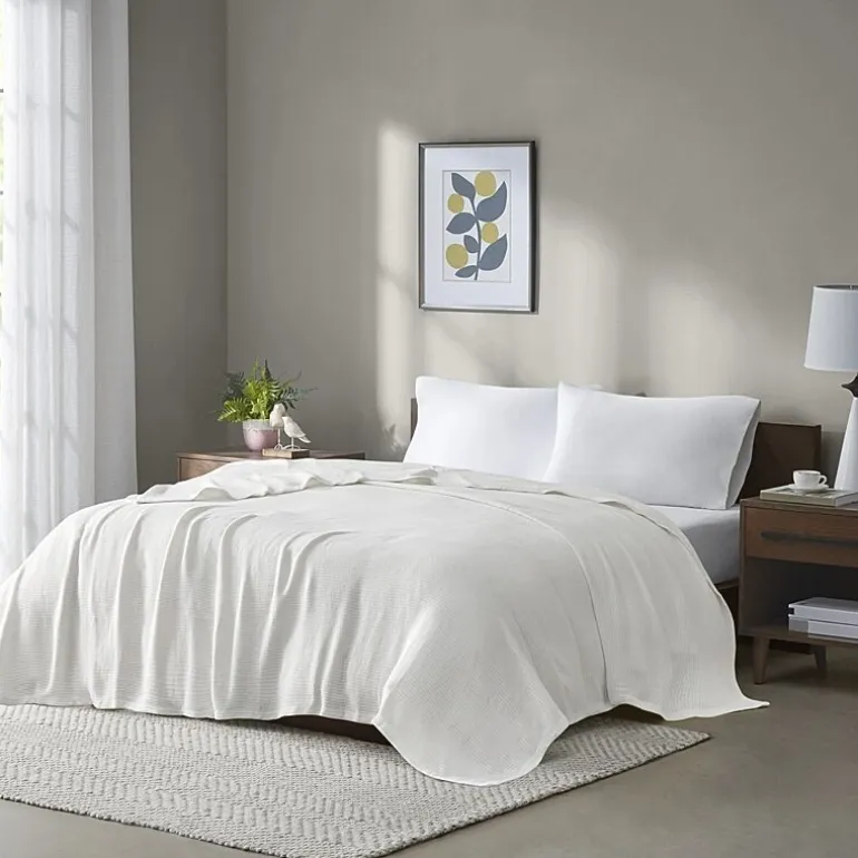 Madison Park Freshspun Basketweave 100% Cotton Blanket