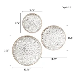 Madison Park Medallion White Floral Carved Wood 3-pc. Framed Wall Art Set
