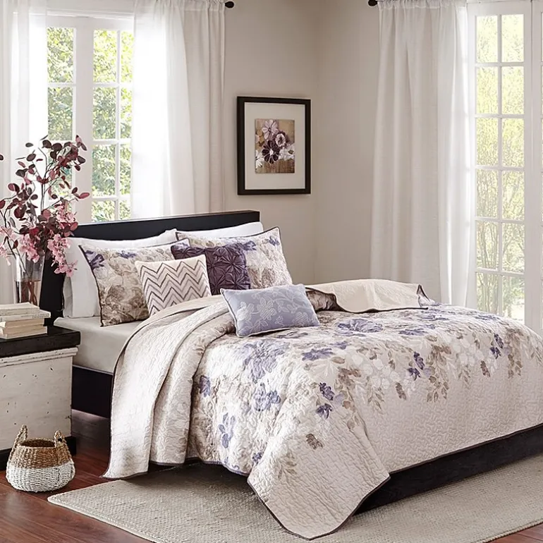 Madison Park Raven 6-Pc Printed Quilt Set With Throw Pillows