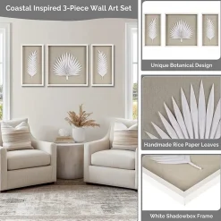 Madison Park Sabal Palm Rice Paper Shadow Box 3-pc. Wall Art Set