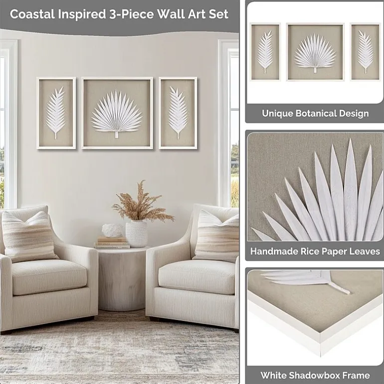 Madison Park Sabal Palm Rice Paper Shadow Box 3-pc. Wall Art Set