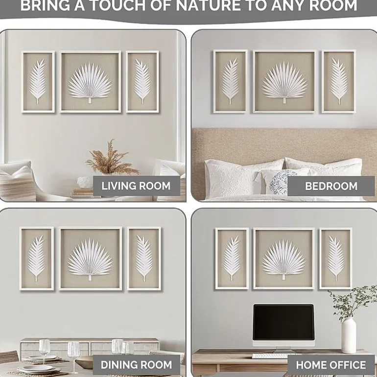 Madison Park Sabal Palm Rice Paper Shadow Box 3-pc. Wall Art Set