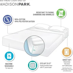 Madison Park 800tc Sateen Easy Care Wrinkle Resistant Sheet Set