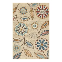 Maples Modern Floral Collection Washable Skid Resistant Indoor Rectangular Accent Rug