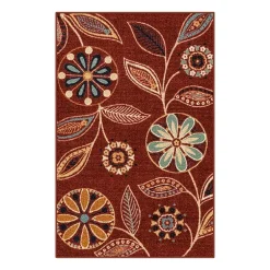 Maples Modern Floral Collection Washable Skid Resistant Indoor Rectangular Accent Rug