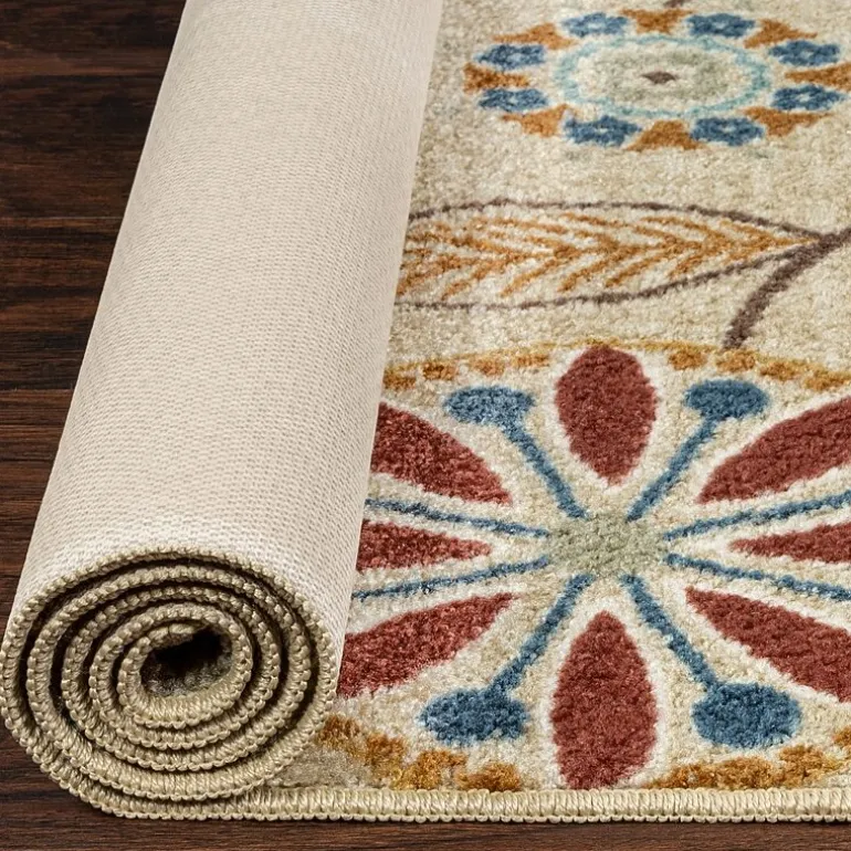 Maples Modern Floral Collection Washable Skid Resistant Indoor Rectangular Accent Rug