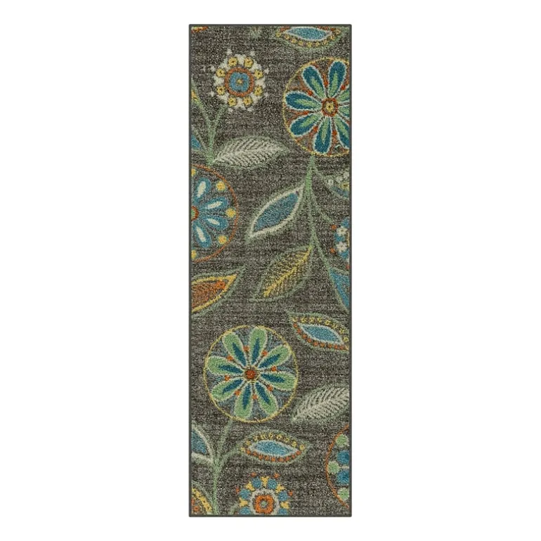Maples Modern Floral Collection Washable Skid Resistant Indoor Rectangular Runner