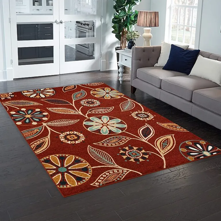 Maples Modern Floral Collection Skid Resistant Indoor Rectangular Area Rug