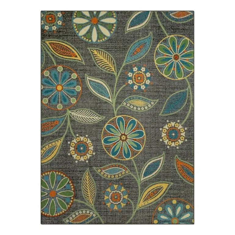 Maples Modern Floral Collection Skid Resistant Indoor Rectangular Area Rug