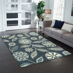 Maples Modern Floral Collection Skid Resistant Indoor Rectangular Area Rug
