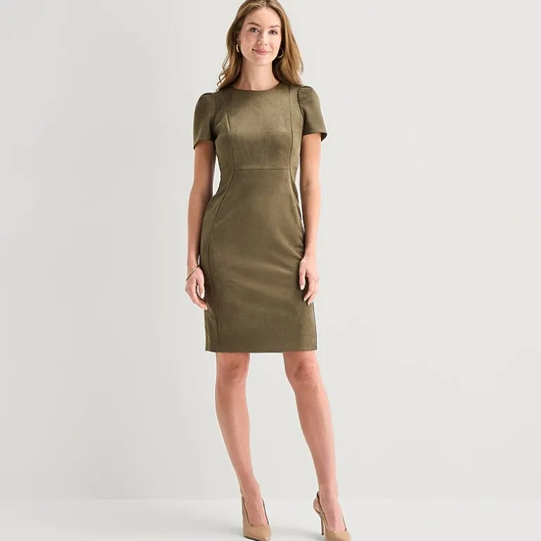 Marc New York Womens Round Neck Short Sleeve Sheath Dress