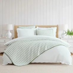 Martha Stewart Core Ticking Stripe Easy Care Quilt Set