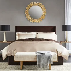 Martha Stewart Eden Textured Gold Foil Ginkgo Wall Mount Round Decorative Mirror