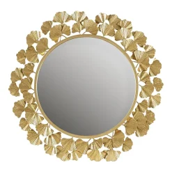 Martha Stewart Eden Textured Gold Foil Ginkgo Wall Mount Round Decorative Mirror