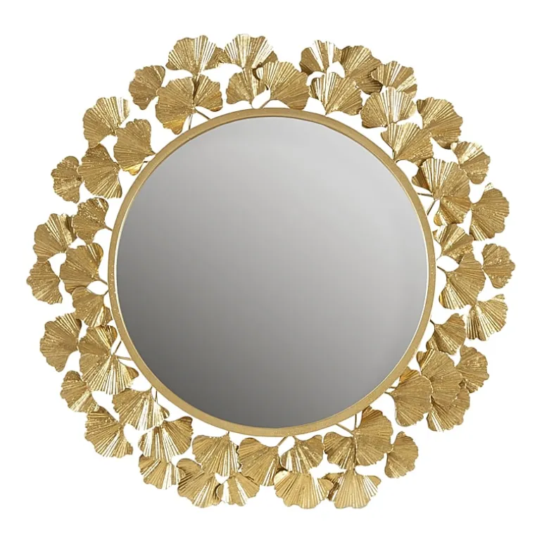 Martha Stewart Eden Textured Gold Foil Ginkgo Wall Mount Round Decorative Mirror