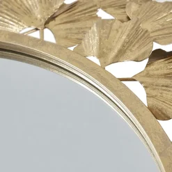 Martha Stewart Eden Textured Gold Foil Ginkgo Wall Mount Round Decorative Mirror